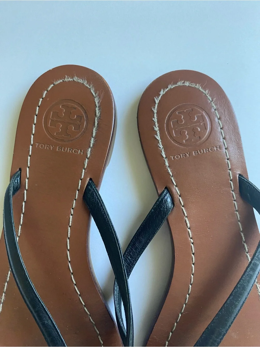 Tory Burch Terra Black Leather Thong Sandals Size 5 Beach Resort Vaca